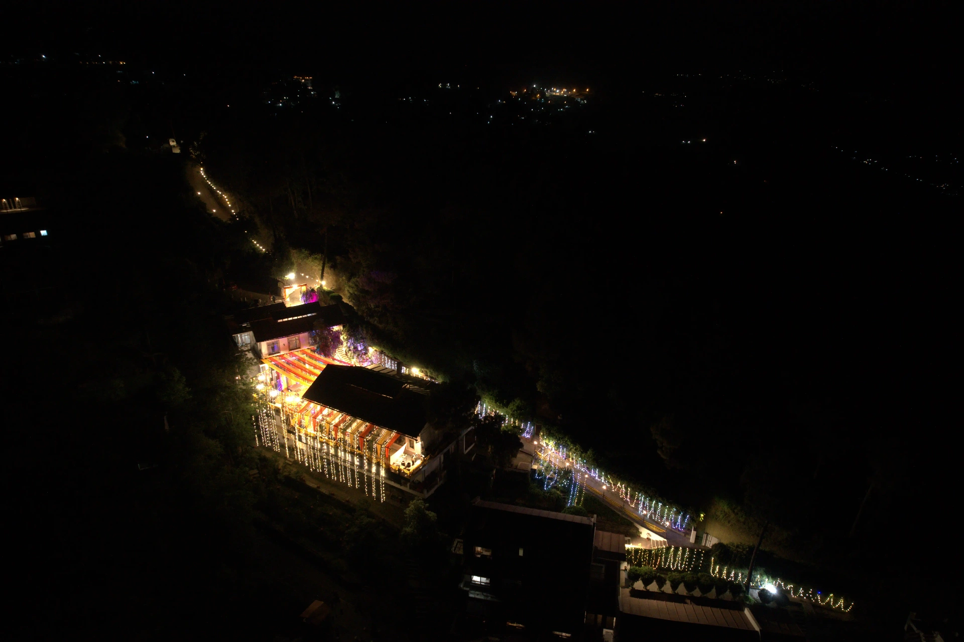Panoramic night view of wedding celebrations