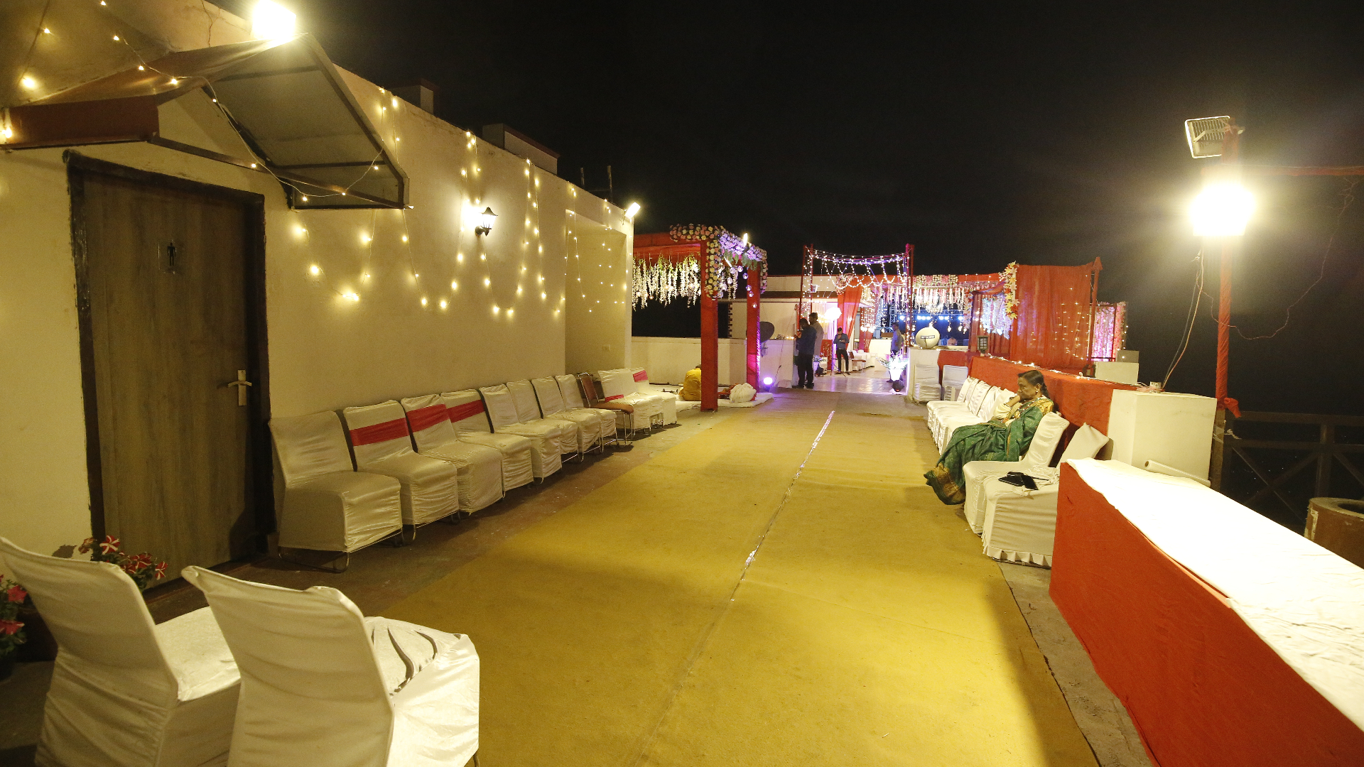 Venue decorated with fairy lights for wedding