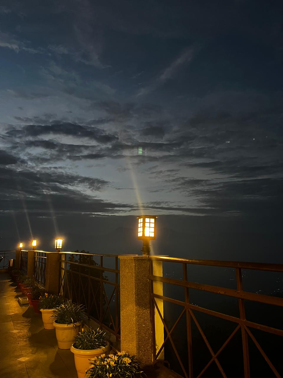 Terrace view at night with lanterns